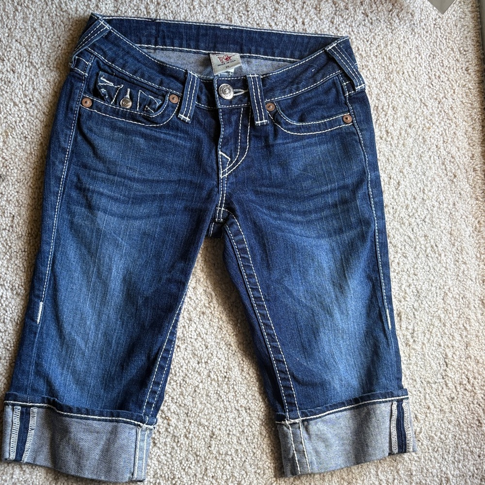 True Religion Women's Dark Blue Cropped Jeans